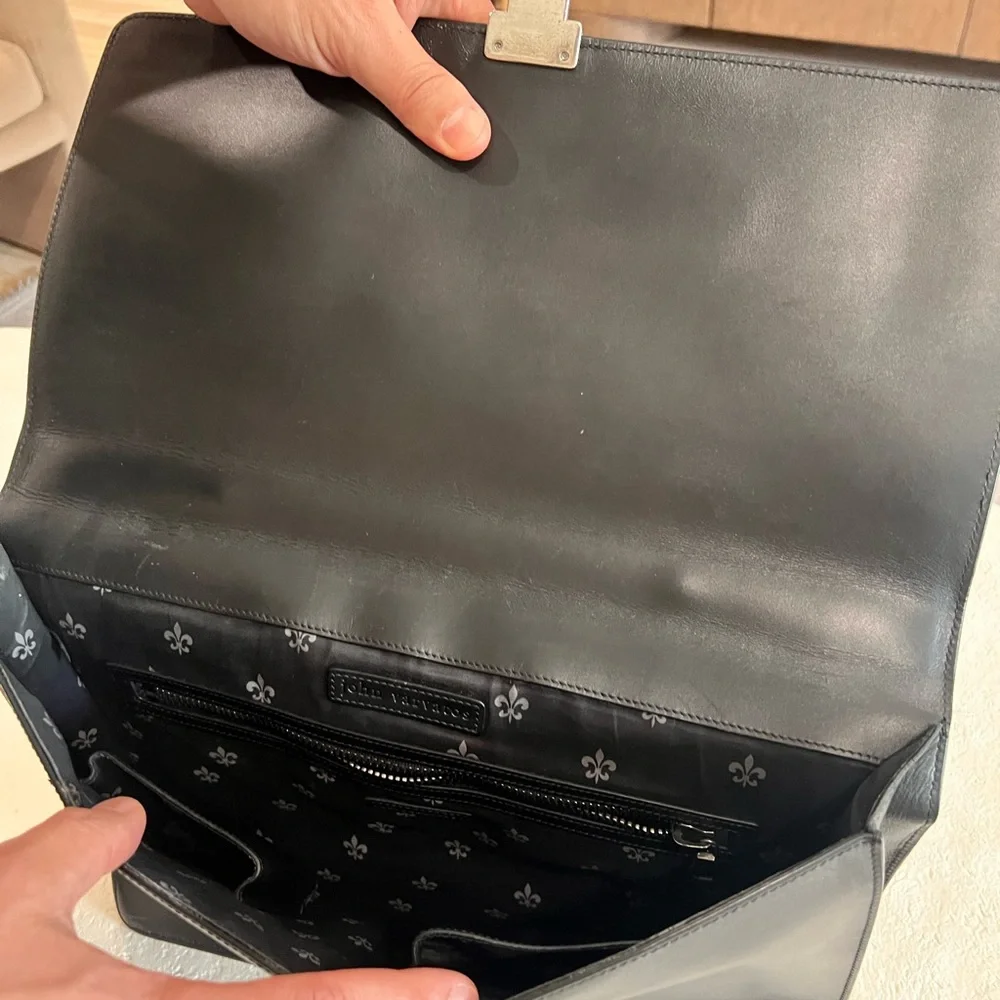 John Varvatos men’s leather briefcase.